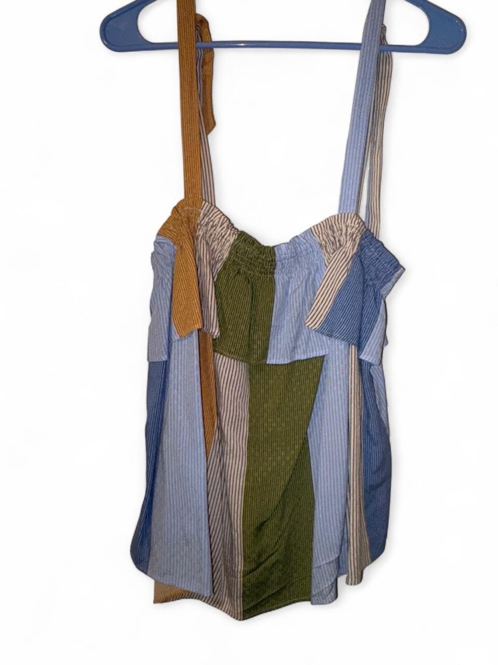 LC Lauren Conrad Striped Ruffle Tie-Shoulder Tank in Blue, Olive & Mustard - Picture 5 of 6